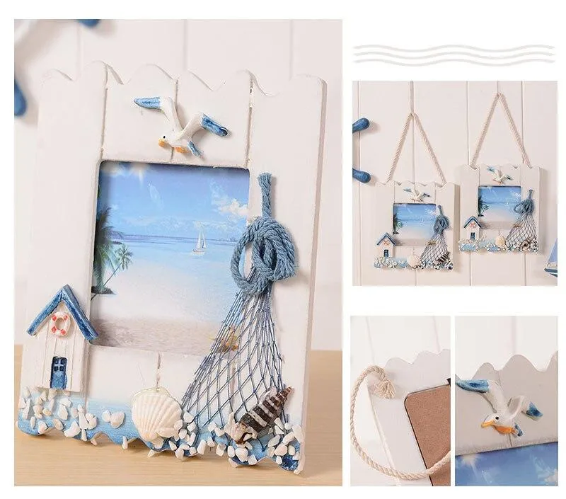 Style méditerranéen cadre photo en bois ornements tentures murales cadres décor de porte à la maison rectangle photo articles d'ameublement cadeaux