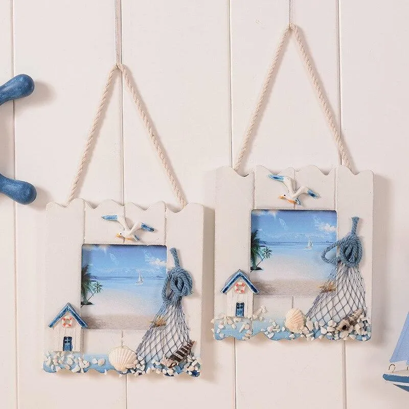 Style méditerranéen cadre photo en bois ornements tentures murales cadres décor de porte à la maison rectangle photo articles d'ameublement cadeaux