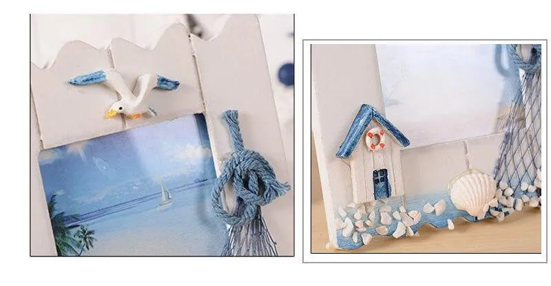 Style méditerranéen cadre photo en bois ornements tentures murales cadres décor de porte à la maison rectangle photo articles d'ameublement cadeaux