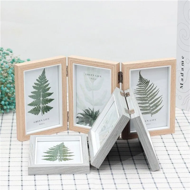 Ménage créatif en bois trois cadres photo flottants ornements cadres photo en verre artisanat de bureau décoration de la maison cadeaux d'anniversaire