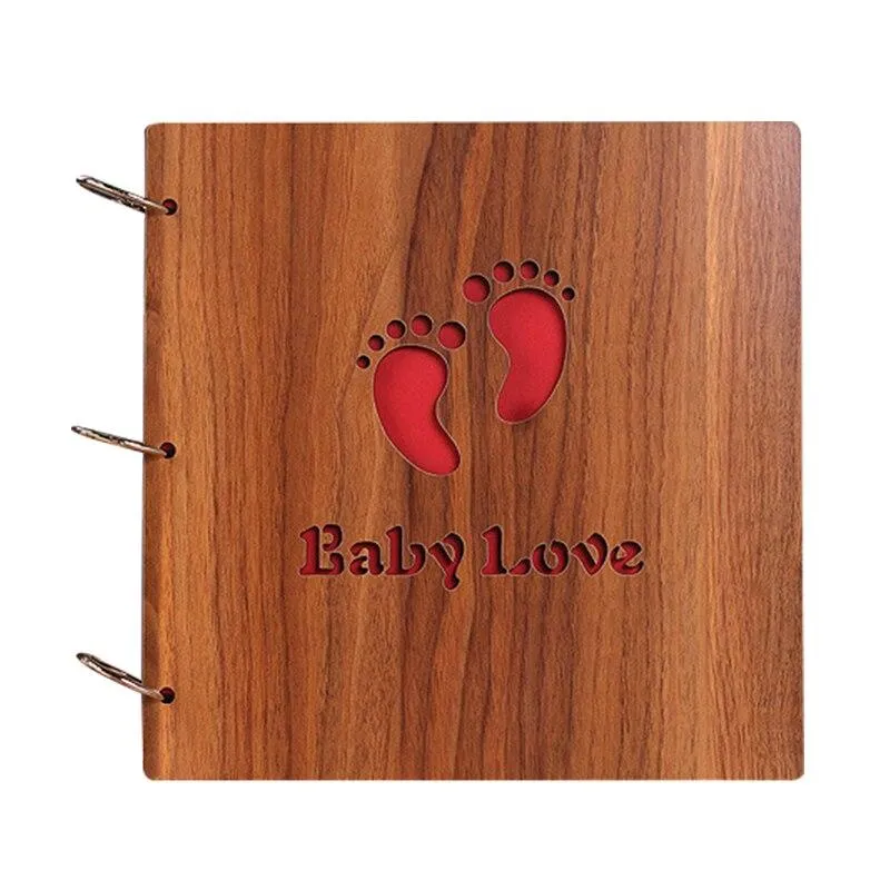 Creative En Bois 12 pouces À La Main DIY Album Photo Ornements Rétro Bébé Mariage Photo Album Décor À La Maison Bois Artisanat Cadeaux D'anniversaire