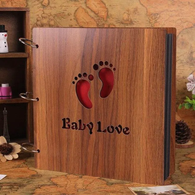 Creative En Bois 12 pouces À La Main DIY Album Photo Ornements Rétro Bébé Mariage Photo Album Décor À La Maison Bois Artisanat Cadeaux D'anniversaire