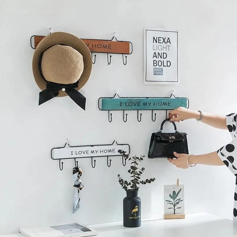 Fournitures pour la maison simplicité crochet de rangement nordique en fer forgé cintre support en tissu porte-clés décoration murale étagère de rangement ornement
