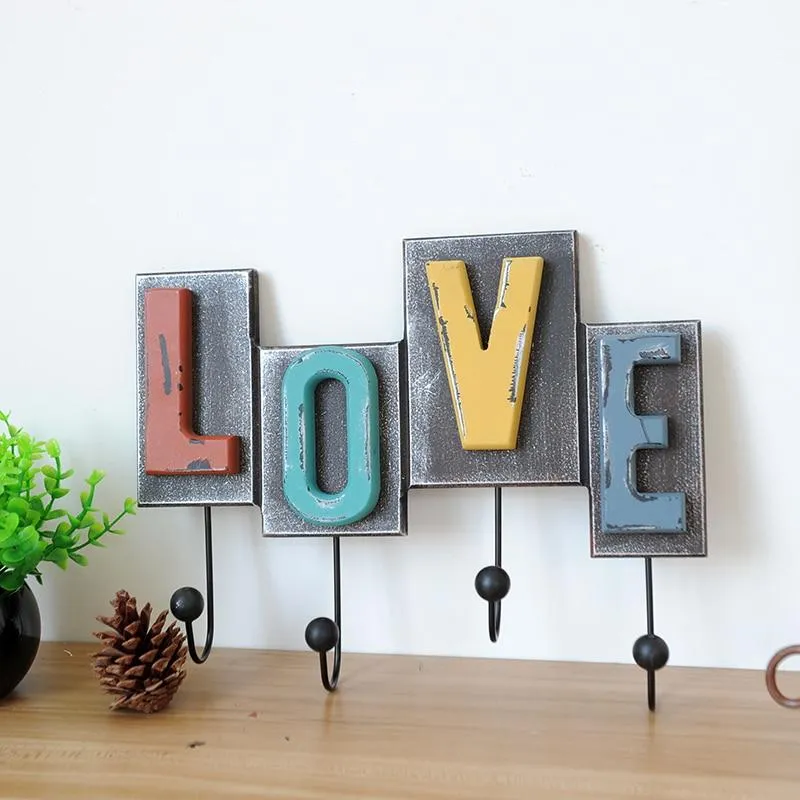 Américain créatif en bois amour rétro crochets ornements tenture murale crochet décoratif stockage mural clé manteau crochets cintre décor à la maison