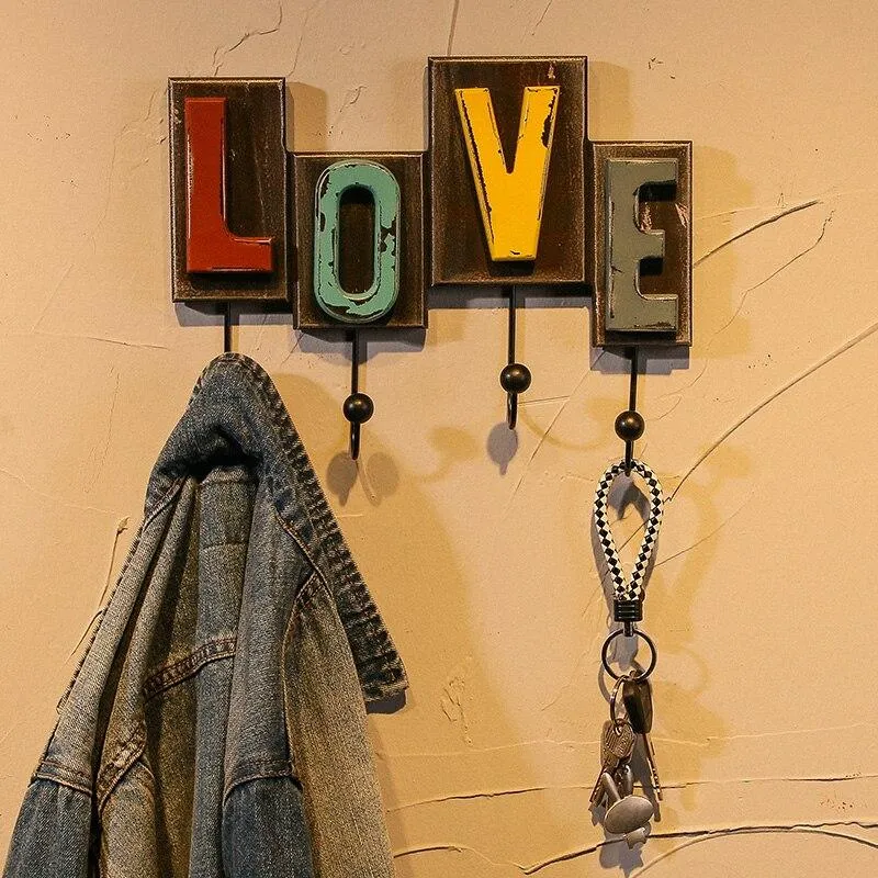 Américain créatif en bois amour rétro crochets ornements tenture murale crochet décoratif stockage mural clé manteau crochets cintre décor à la maison