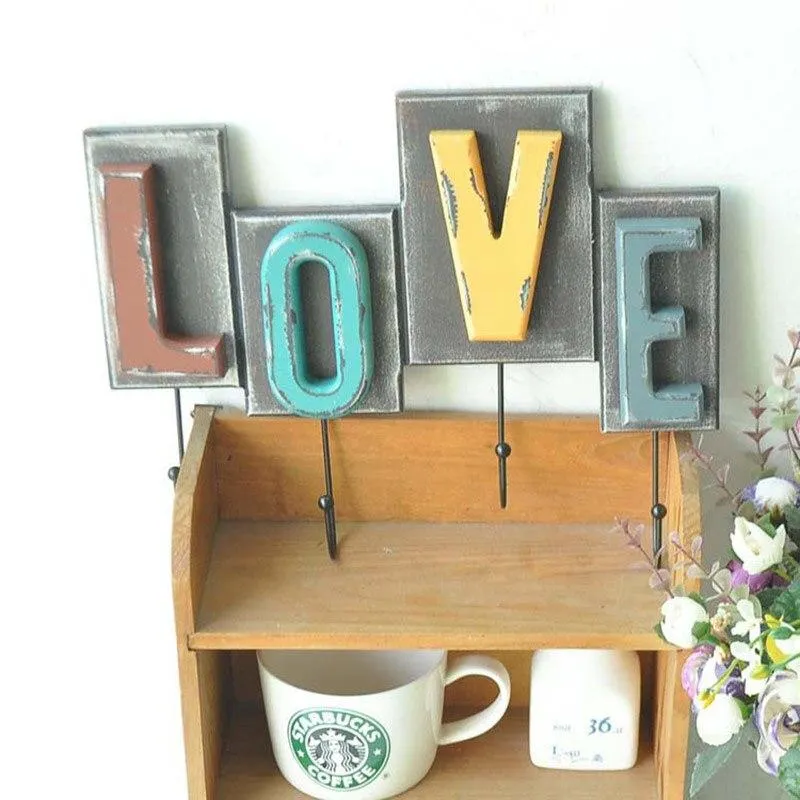 Américain créatif en bois amour rétro crochets ornements tenture murale crochet décoratif stockage mural clé manteau crochets cintre décor à la maison