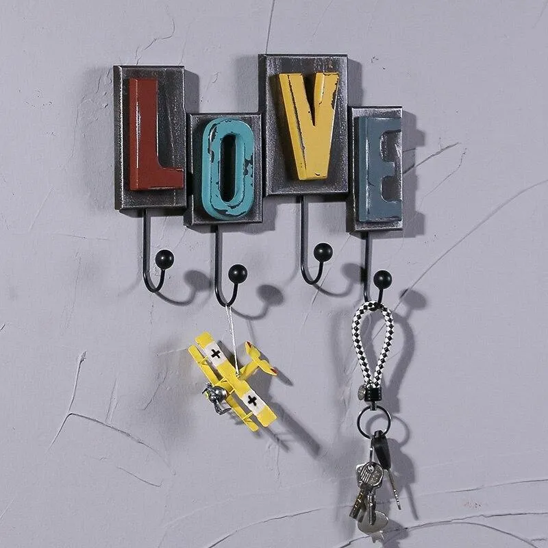 Américain créatif en bois amour rétro crochets ornements tenture murale crochet décoratif stockage mural clé manteau crochets cintre décor à la maison