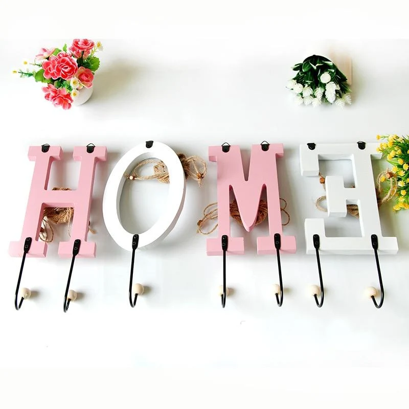 Américain rétro en bois lettre d'amour tenture murale crochets ornements manteau fer cintre crochet décoratif crochet décoration de la maison artisanat cadeaux