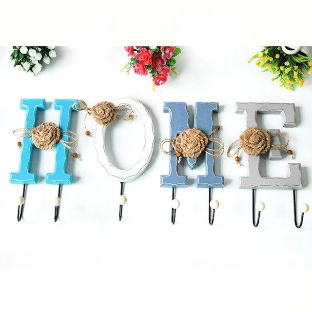 Américain rétro en bois lettre d'amour tenture murale crochets ornements manteau fer cintre crochet décoratif crochet décoration de la maison artisanat cadeaux
