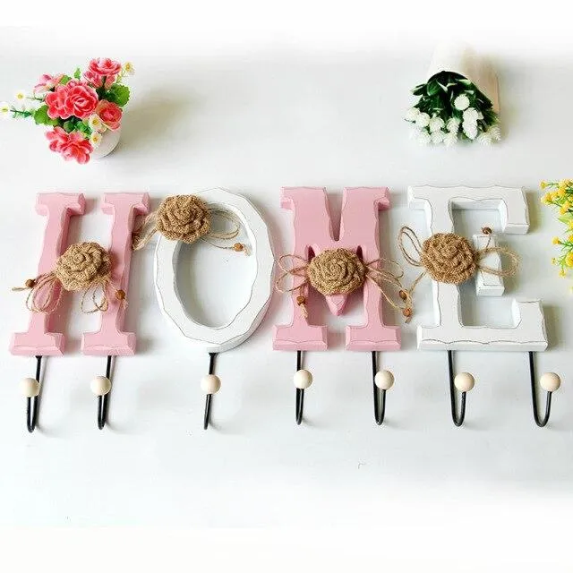 Américain rétro en bois lettre d'amour tenture murale crochets ornements manteau fer cintre crochet décoratif crochet décoration de la maison artisanat cadeaux