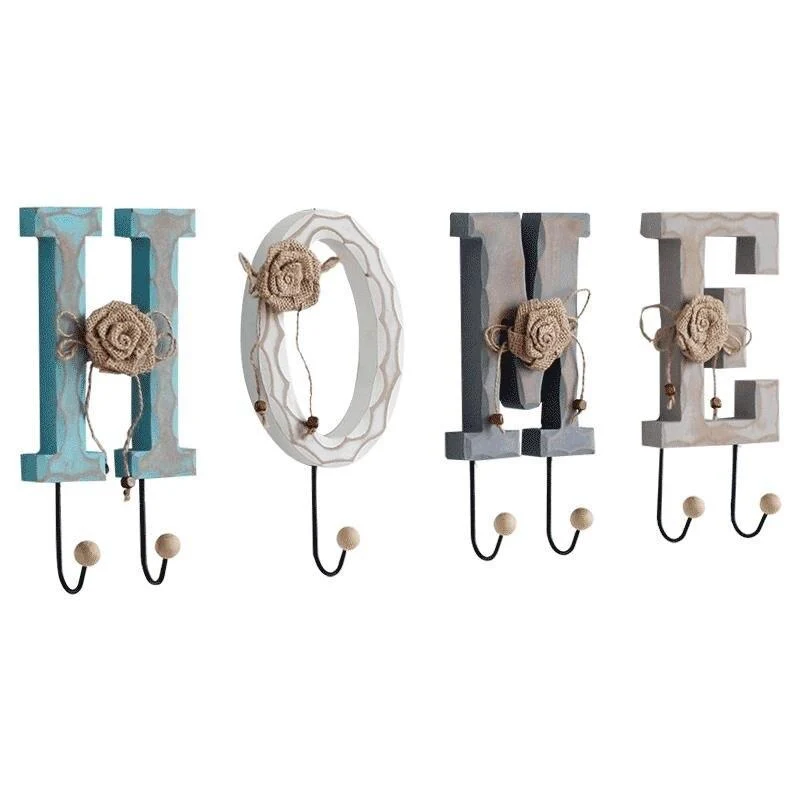 Américain rétro en bois lettre d'amour tenture murale crochets ornements manteau fer cintre crochet décoratif crochet décoration de la maison artisanat cadeaux