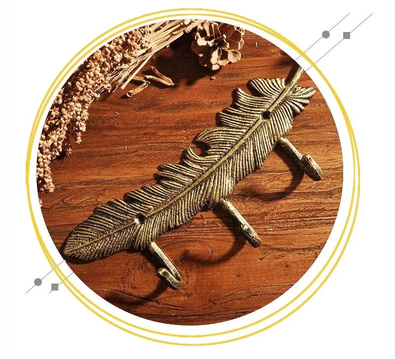 Créatif En Fonte Européenne Rétro En Fer Forgé Clé Crochet En Forme De Plume Cintre Créatif Manteau Crochet Porte Crochets En Métal Artisanat Décor