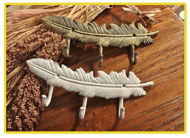 Créatif En Fonte Européenne Rétro En Fer Forgé Clé Crochet En Forme De Plume Cintre Créatif Manteau Crochet Porte Crochets En Métal Artisanat Décor