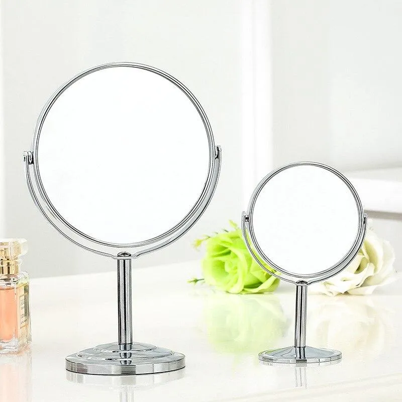 Miroir rotatif créatif à 360 degrés HD miroir de bureau double face miroir loupe en acier inoxydable petit miroir de maquillage