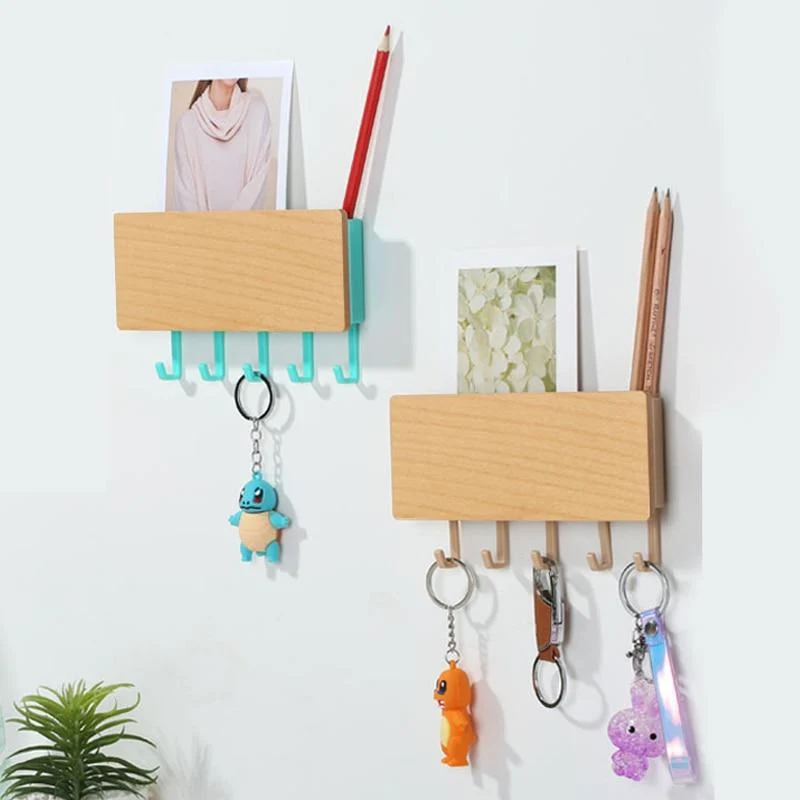 Décor à la maison étagère murale articles divers boîte de rangement multicolore gain de place crochets en bois Prateleira cintre organisateur porte-clés porte-clés