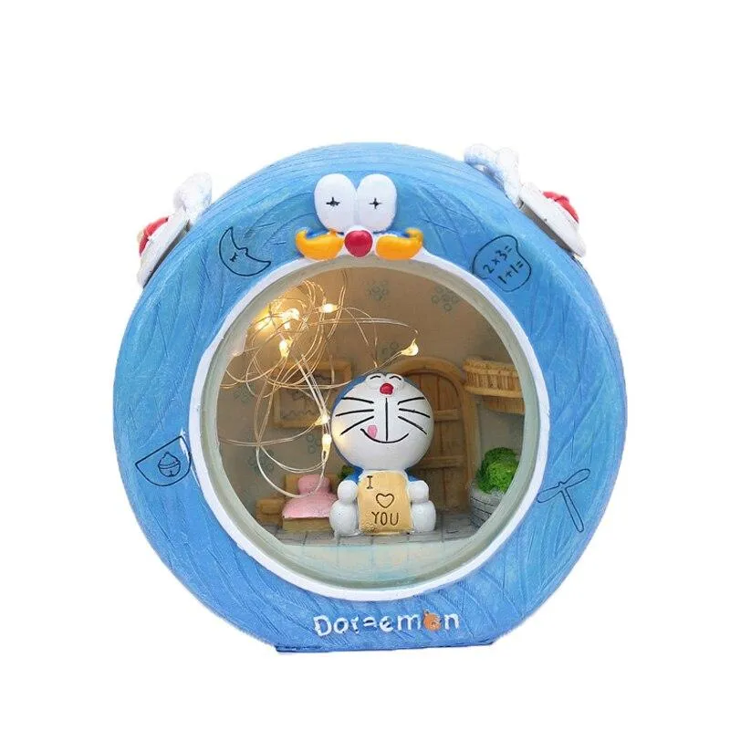 Fait à la main créatif Doraemon Miniature modèle étudiants dortoir décoration veilleuse chevet décor ornements résine Figurine cadeau d'anniversaire