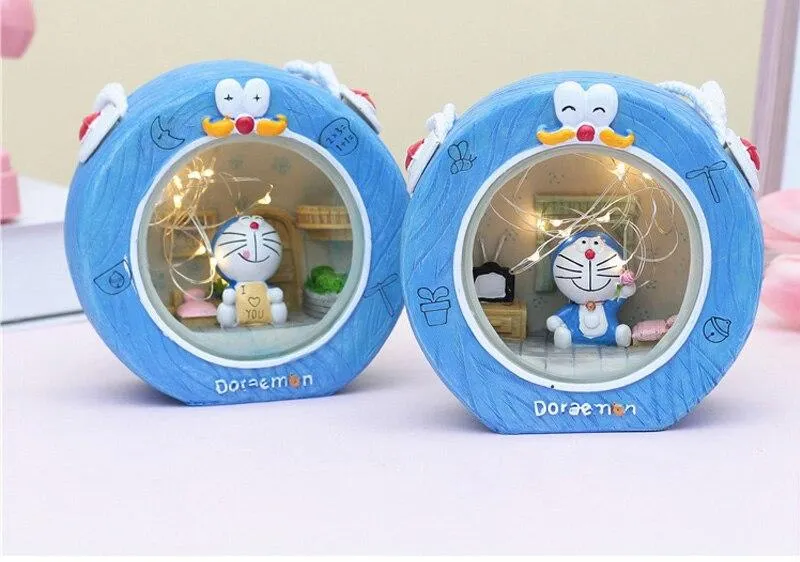 Fait à la main créatif Doraemon Miniature modèle étudiants dortoir décoration veilleuse chevet décor ornements résine Figurine cadeau d'anniversaire