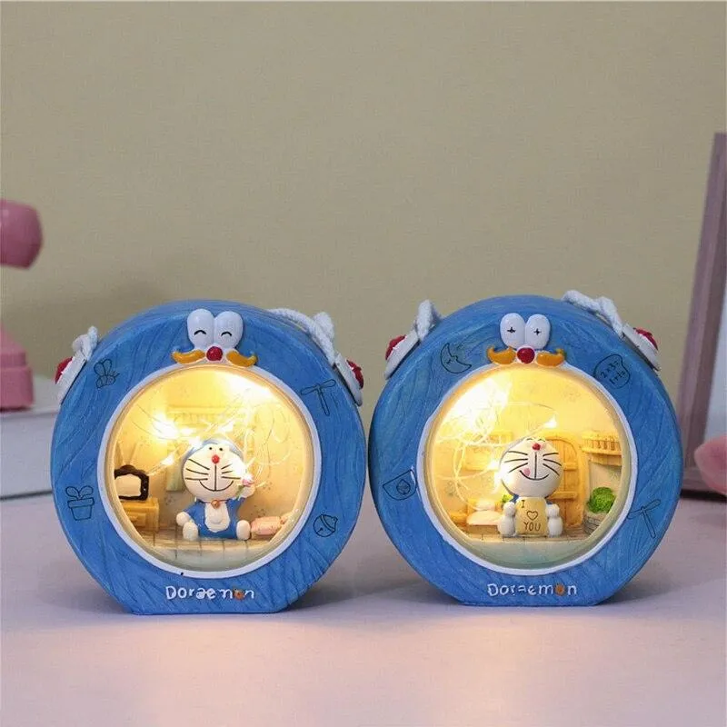 Fait à la main créatif Doraemon Miniature modèle étudiants dortoir décoration veilleuse chevet décor ornements résine Figurine cadeau d'anniversaire