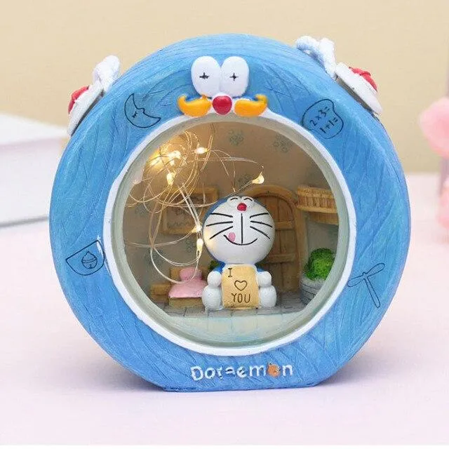 Fait à la main créatif Doraemon Miniature modèle étudiants dortoir décoration veilleuse chevet décor ornements résine Figurine cadeau d'anniversaire
