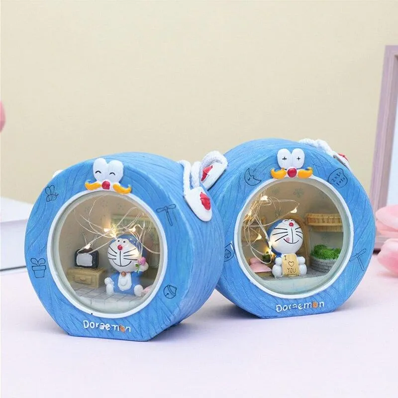 Fait à la main créatif Doraemon Miniature modèle étudiants dortoir décoration veilleuse chevet décor ornements résine Figurine cadeau d'anniversaire