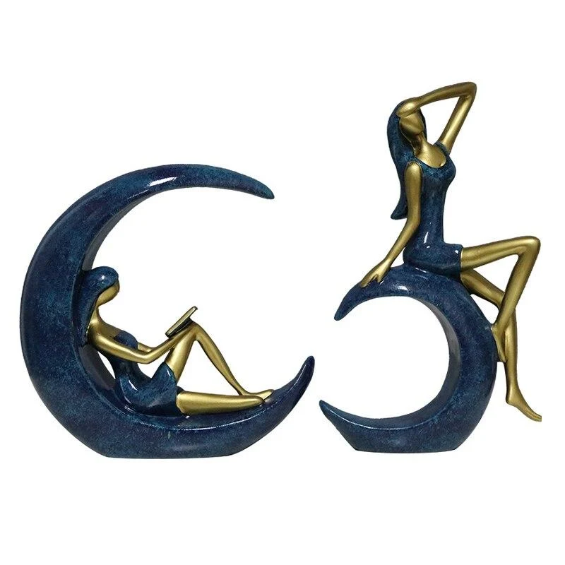 Décoration de la maison Résine Créative Lecture Fille Sur La Lune Figurines Ameublement Miniature Bureau Artisanat Yoga Beauté Ornement Artisanat