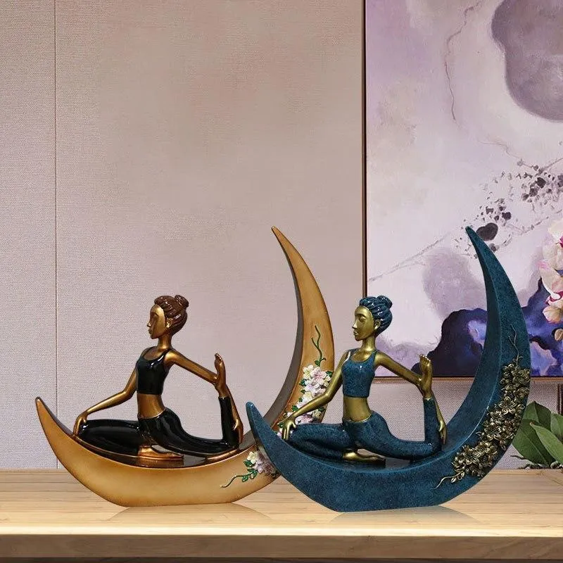 Décoration de la maison Résine Créative Lecture Fille Sur La Lune Figurines Ameublement Miniature Bureau Artisanat Yoga Beauté Ornement Artisanat