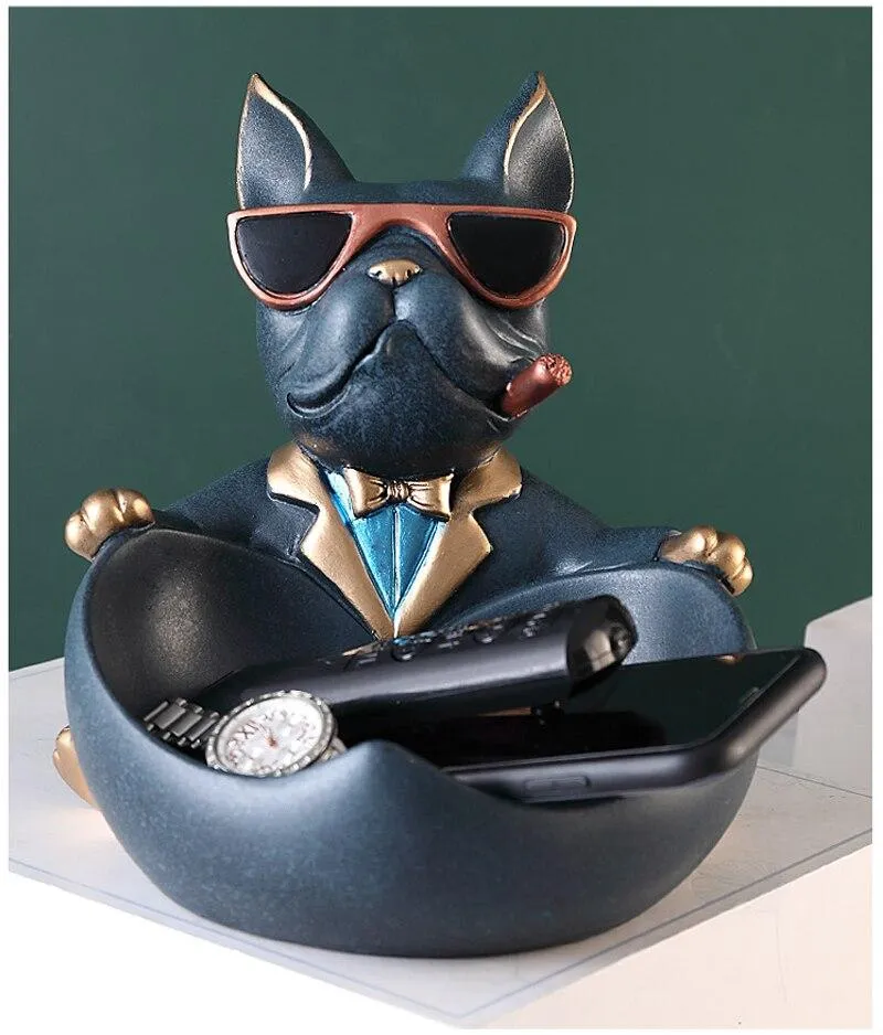 Mode nordique Cool Dog With Glasses Figurines Résine Fournitures Pour La Maison Ornements De Stockage Salon Affichage Assiette De Bonbons Ameublement
