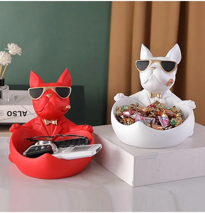 Mode nordique Cool Dog With Glasses Figurines Résine Fournitures Pour La Maison Ornements De Stockage Salon Affichage Assiette De Bonbons Ameublement