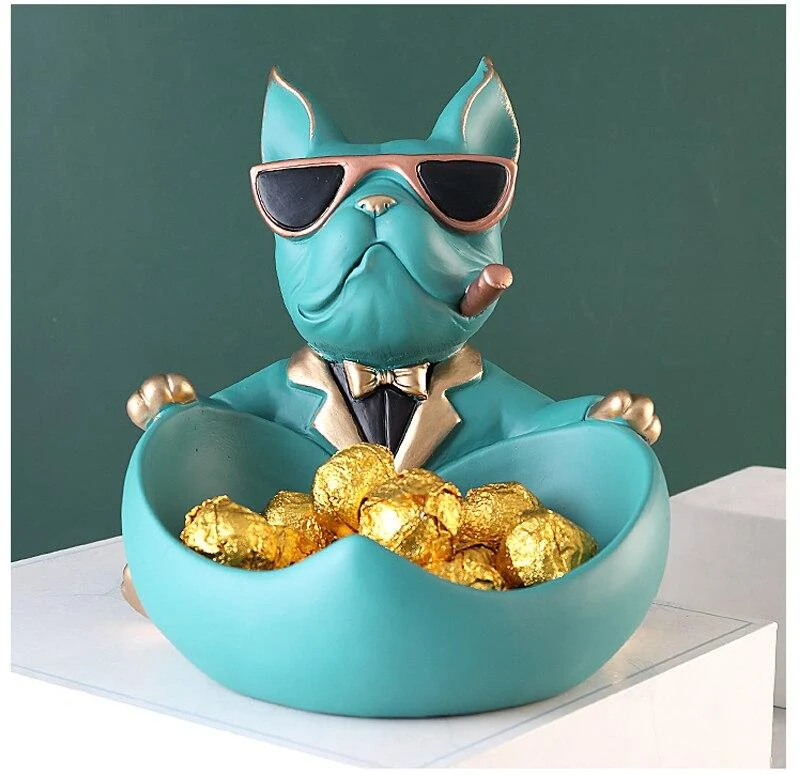 Mode nordique Cool Dog With Glasses Figurines Résine Fournitures Pour La Maison Ornements De Stockage Salon Affichage Assiette De Bonbons Ameublement