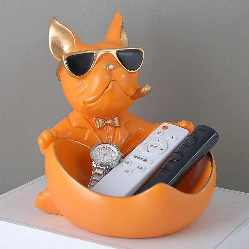 Mode nordique Cool Dog With Glasses Figurines Résine Fournitures Pour La Maison Ornements De Stockage Salon Affichage Assiette De Bonbons Ameublement