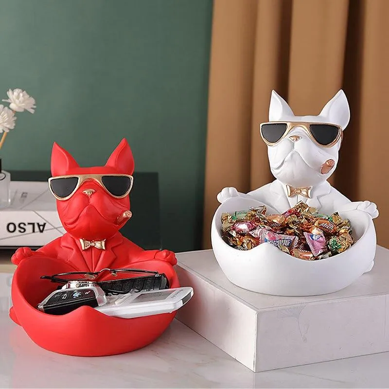 Mode nordique Cool Dog With Glasses Figurines Résine Fournitures Pour La Maison Ornements De Stockage Salon Affichage Assiette De Bonbons Ameublement
