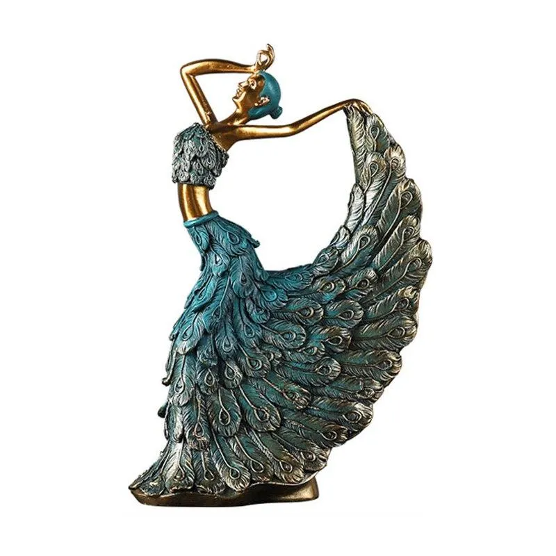 Ornements de résine de fille de danseur de paon classique fait à la main pour la décoration de la maison accessoires de décoration de mariage Figurines cadeaux d'anniversaire