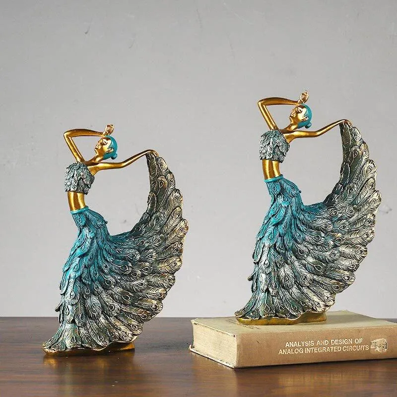 Ornements de résine de fille de danseur de paon classique fait à la main pour la décoration de la maison accessoires de décoration de mariage Figurines cadeaux d'anniversaire