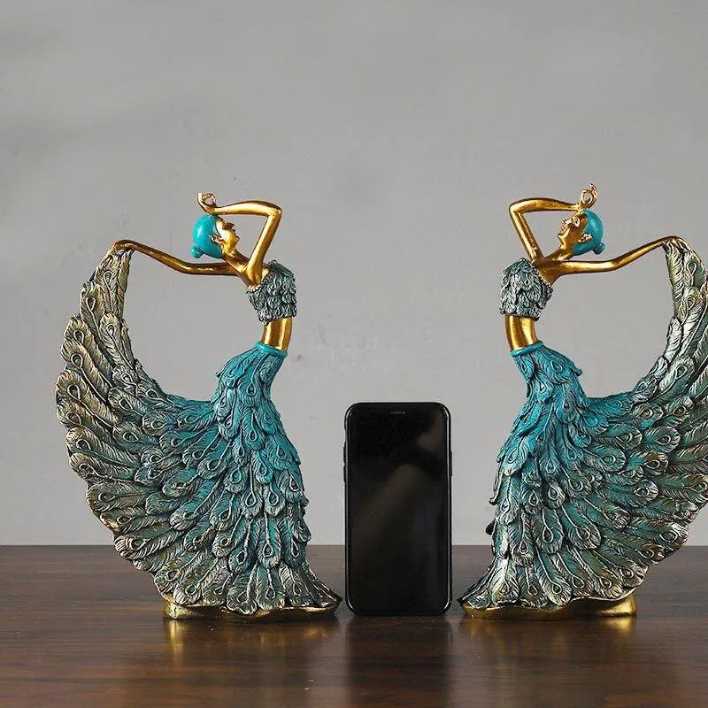 Ornements de résine de fille de danseur de paon classique fait à la main pour la décoration de la maison accessoires de décoration de mariage Figurines cadeaux d'anniversaire