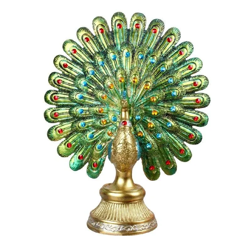 Figurines d'ouverture de paon en résine européenne ornements créatifs paon chanceux Miniature artisanat de bureau décoration de la maison cadeaux de mariage