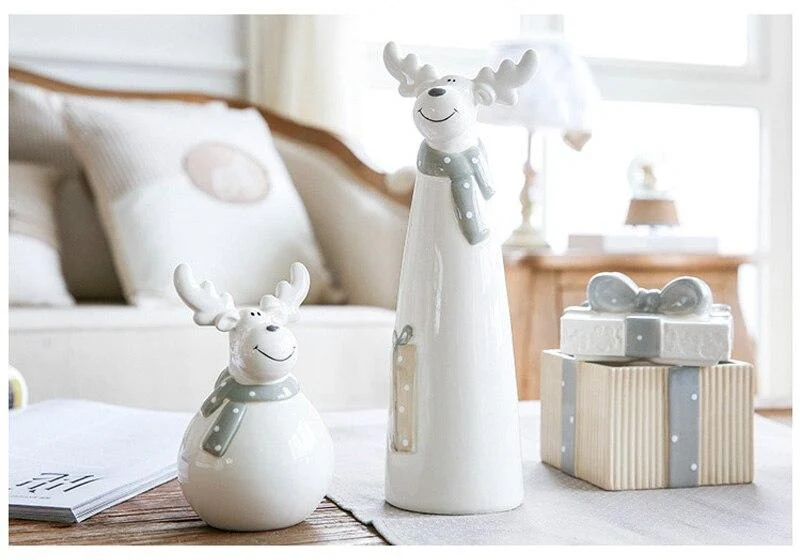 Céramique Figurines Statue Pour La Décoration Intérieure Accessoires Sourire Elk Sculpture Modèle Miniature Artisanat Créatif Présent