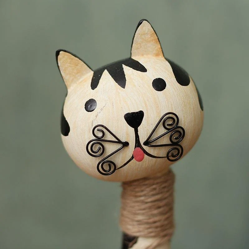 Main Peinture À La Main Couple Chats Statue Modèle Miniature Pour La Décoration De La Maison Figurines Artisanat En Bois Ornement Salon Décor Cadeau