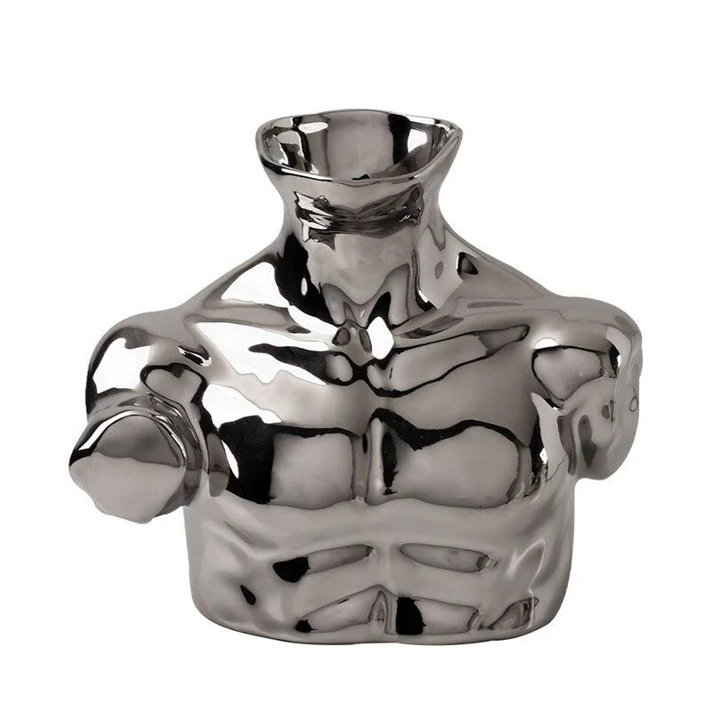 Vase européen moderne d'art de corps humain en céramique électrolytique couleur argent Arrangement de fleurs décor de bureau ornements ameublement