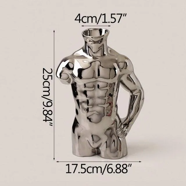 Vase européen moderne d'art de corps humain en céramique électrolytique couleur argent Arrangement de fleurs décor de bureau ornements ameublement