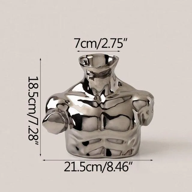 Vase européen moderne d'art de corps humain en céramique électrolytique couleur argent Arrangement de fleurs décor de bureau ornements ameublement