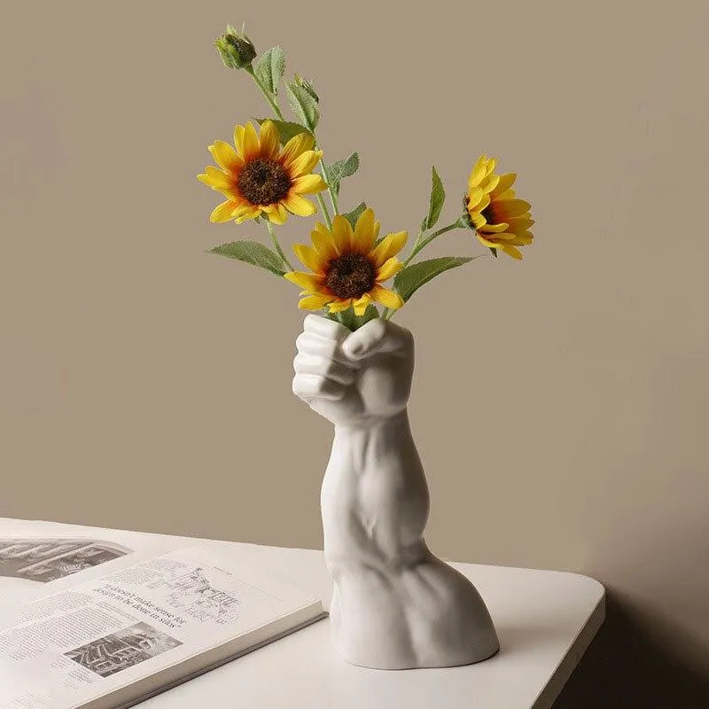 Vase européen moderne d'art de corps humain en céramique électrolytique couleur argent Arrangement de fleurs décor de bureau ornements ameublement