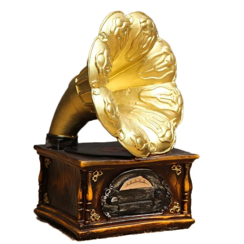 Vintage résine européenne rétro Gramophone trompette modèle maison artisanat ornements tourne-disques Art café Bar décoration de la maison cadeaux