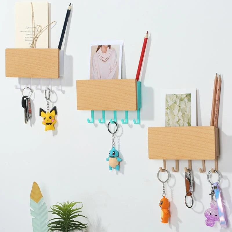 Multicolore gain de place crochet en bois étagère murale articles divers boîte de rangement Prateleira cintre organisateur porte-clés crochets étagère murale