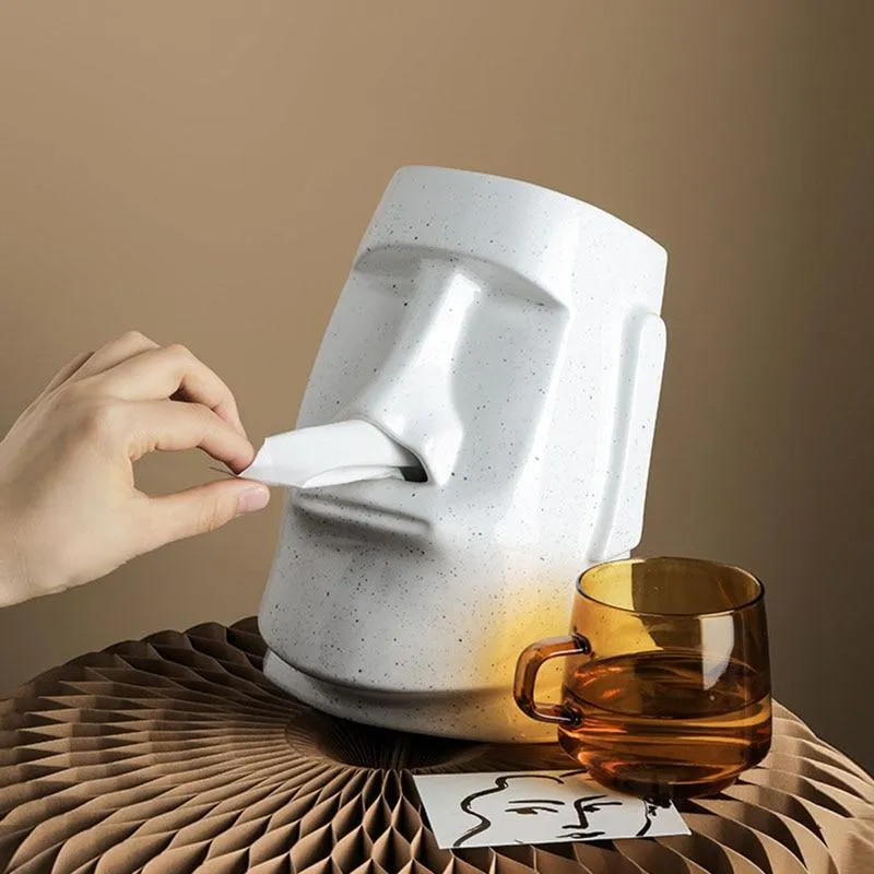 Fournitures pour la maison créatives Moai boîte à mouchoirs Sculpture et Statue personnalité créative papier salon décoration Figurines artisanat