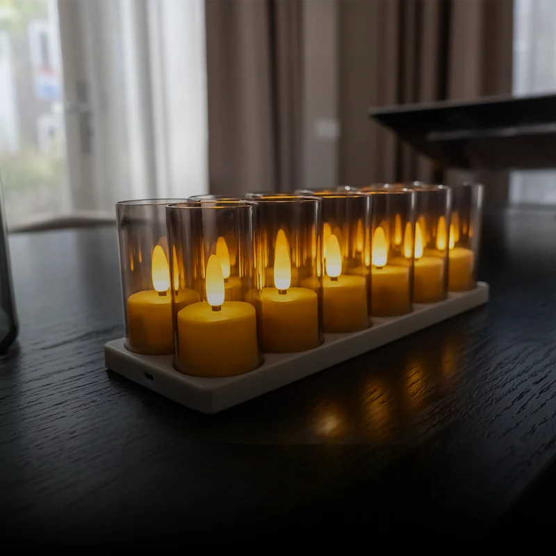FlinQ - 12 Bougies chauffe-plat chauffe-plat rechargeables - Bougies LED avec flamme mobile - Télécommande incluse