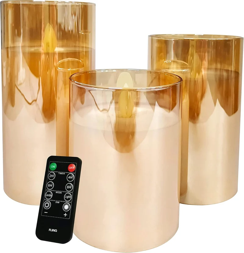 Lot de 3 Bougie LED en verre fumé - Doré