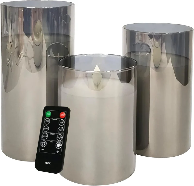 Lot de 3 Bougie LED en verre fumé - Argenté