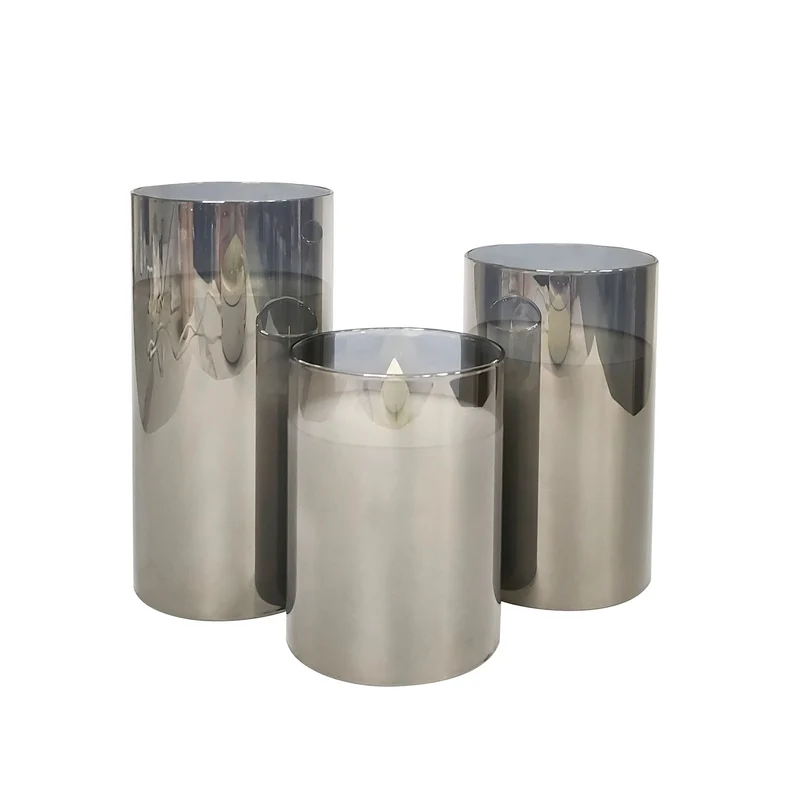 Lot de 3 Bougie LED en verre fumé - Argenté