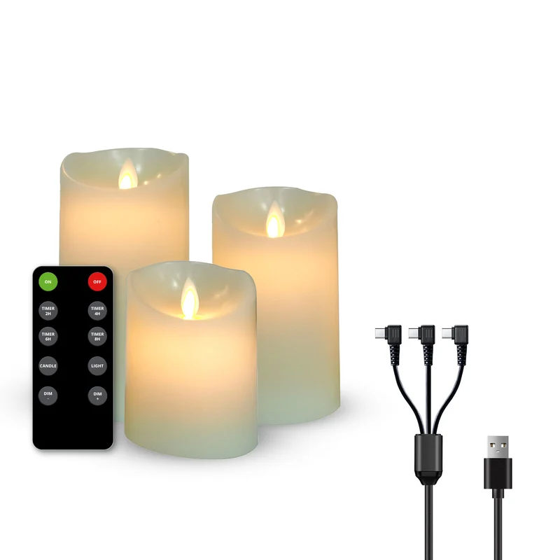 3 Bougies LED rechargeables – Blanc cassé