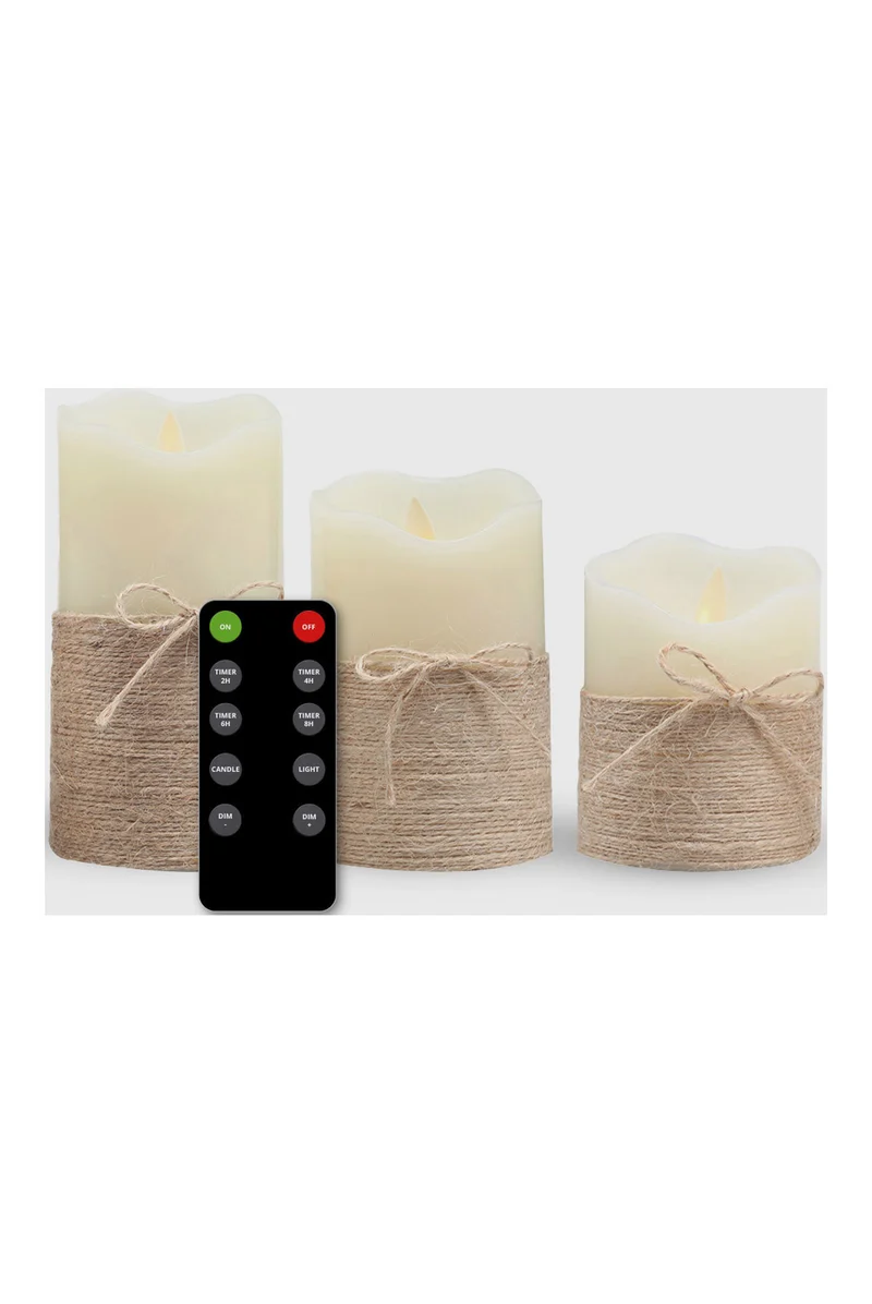 Coffret de 3 bougies en cire à LED avec télécommande
